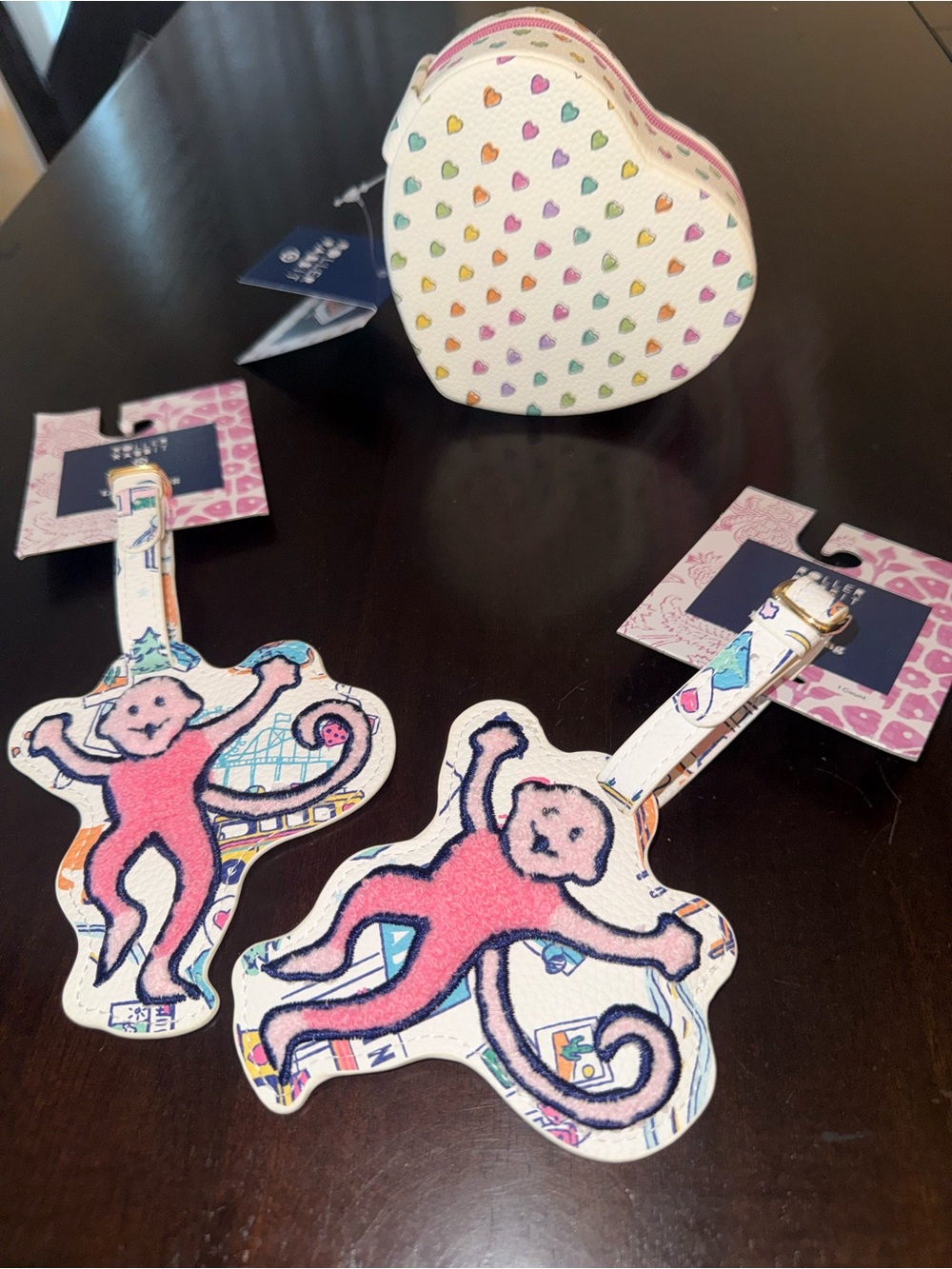 Roller Rabbit Heart Jewelry Case and Pink Monkey Luggage Tags Set of Two! - Picture 2 of 2
